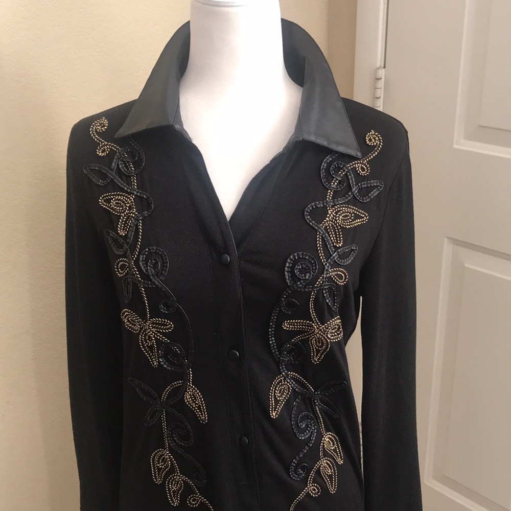 Tailored western style shirt faux leather detail